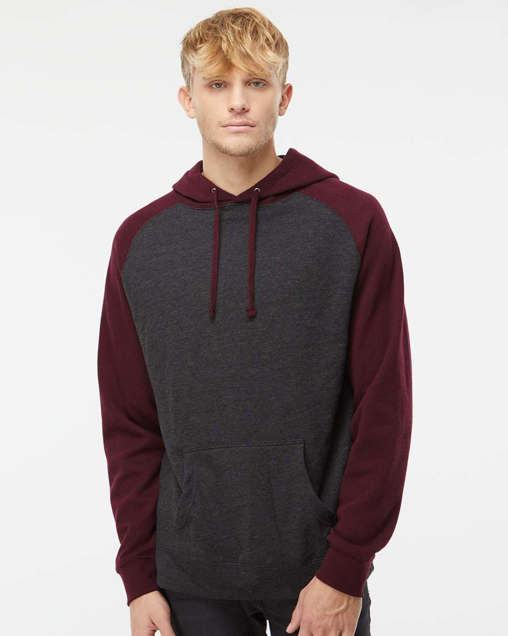 Independent Trading Company Raglan Sleeve Pullover Hood in Charcoal Heather — front view (6)