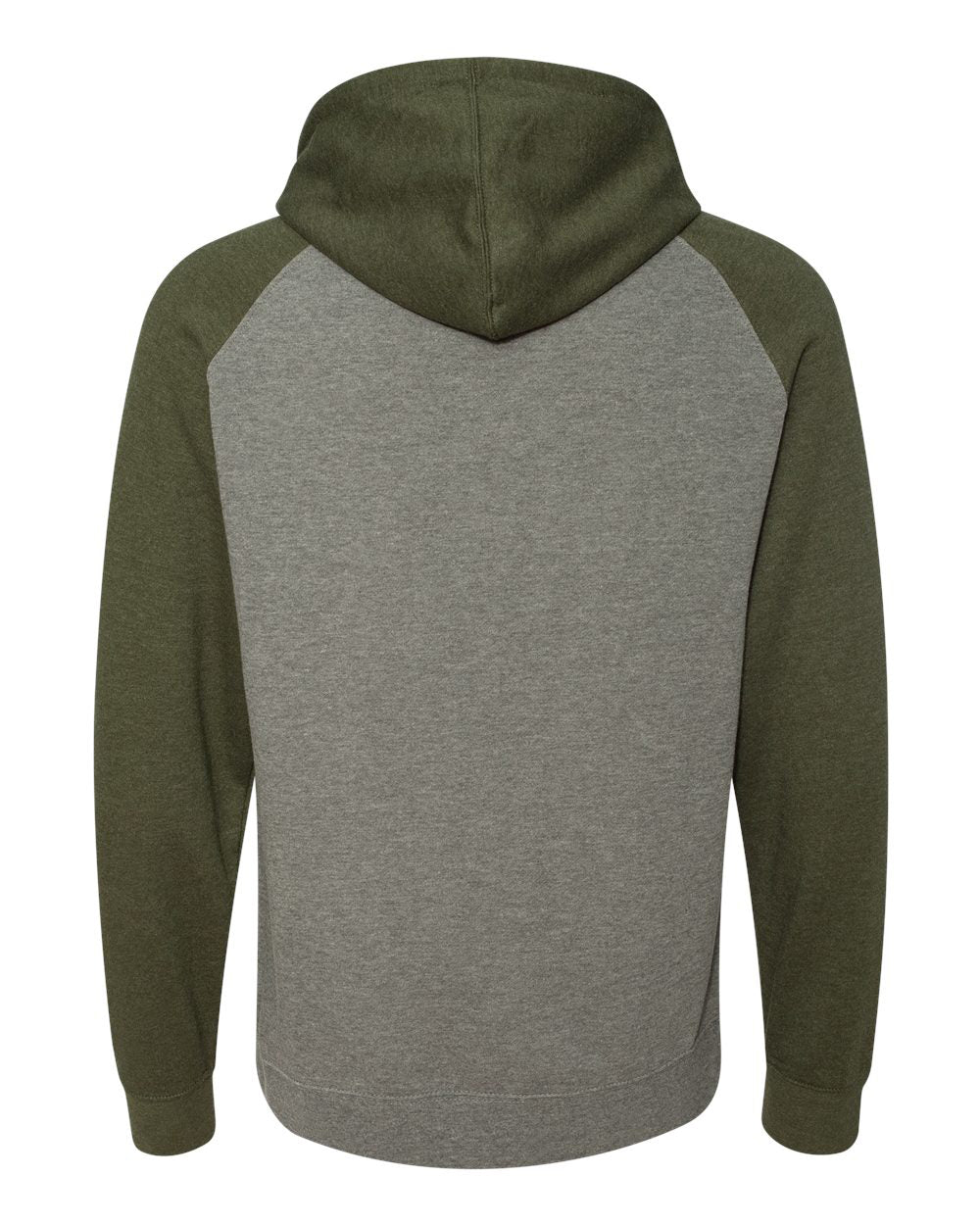 Independent Trading Company Raglan Sleeve Pullover Hood in Heather Heather — back view (2)