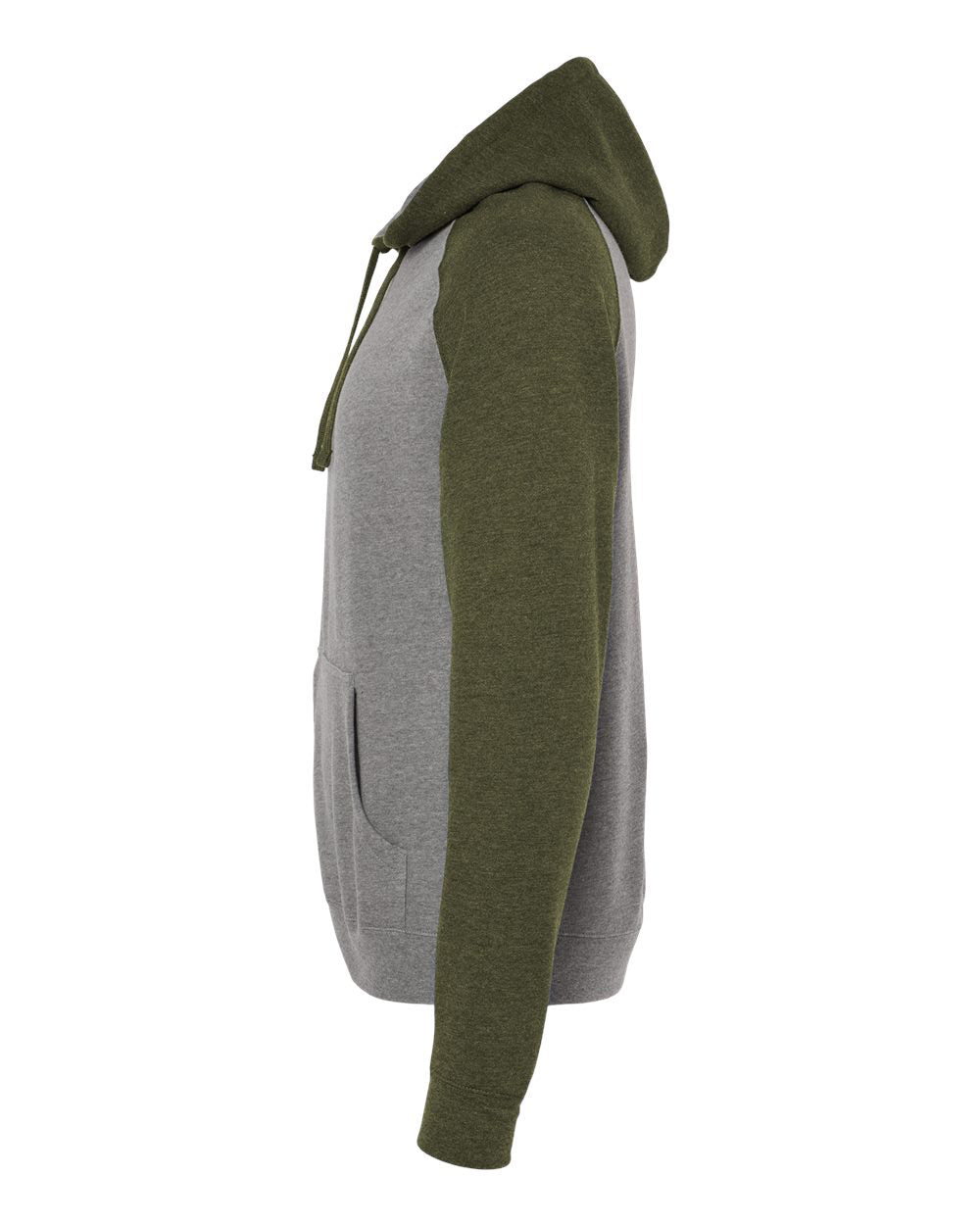 Independent Trading Company Raglan Sleeve Pullover Hood in Heather Heather — side view (2)