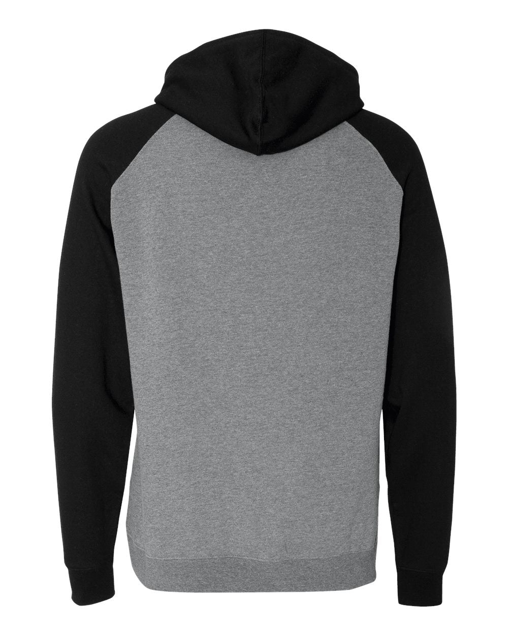 Independent Trading Company Raglan Sleeve Pullover Hood in Heather Black — back view