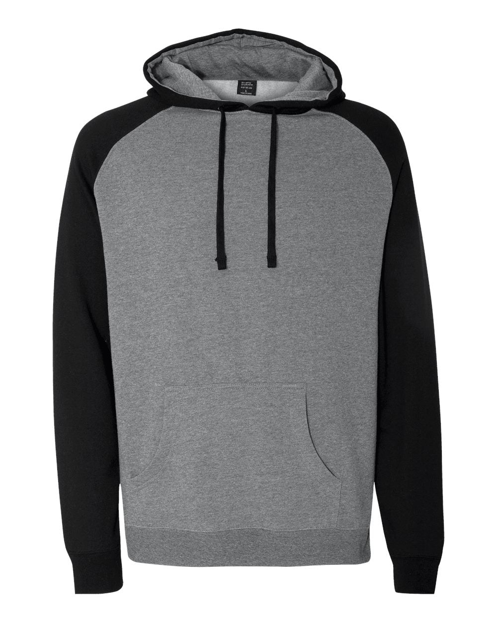 Independent Trading Company Raglan Sleeve Pullover Hood in Heather Black — front view (2)