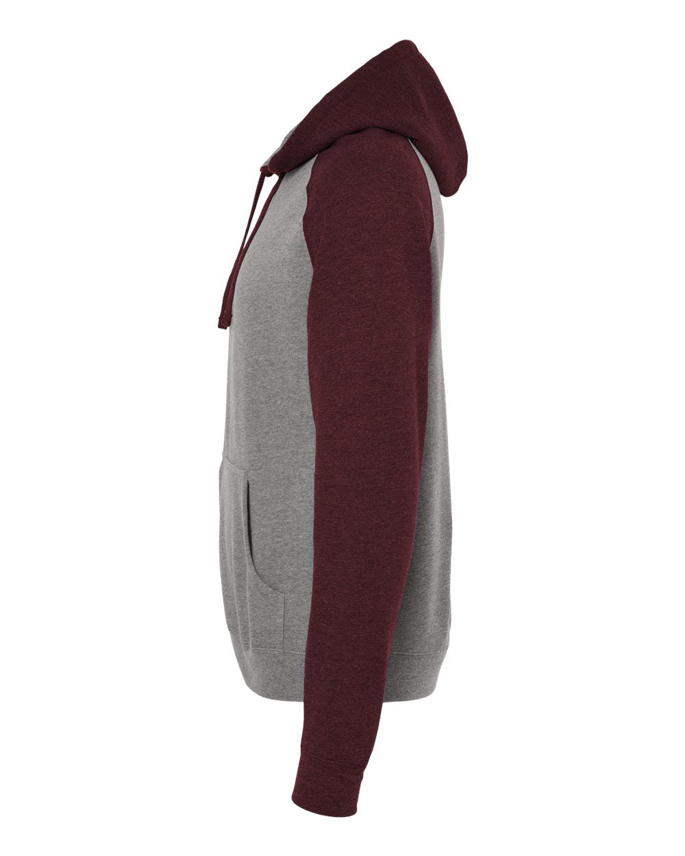 Independent Trading Company Raglan Sleeve Pullover Hood in Heather Burgundy — side view