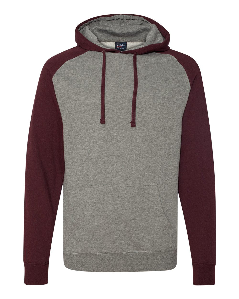 Independent Trading Company Raglan Sleeve Pullover Hood in Heather Burgundy — front view