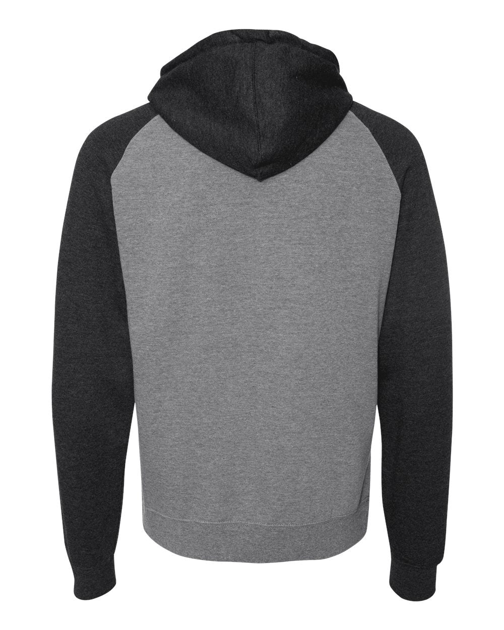 Independent Trading Company Raglan Sleeve Pullover Hood in Heather Charcoal — back view