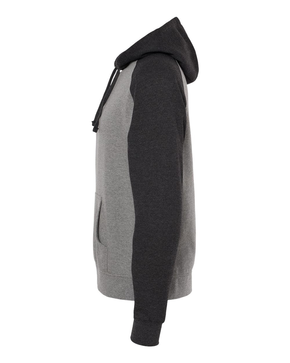 Independent Trading Company Raglan Sleeve Pullover Hood in Heather Charcoal — side view