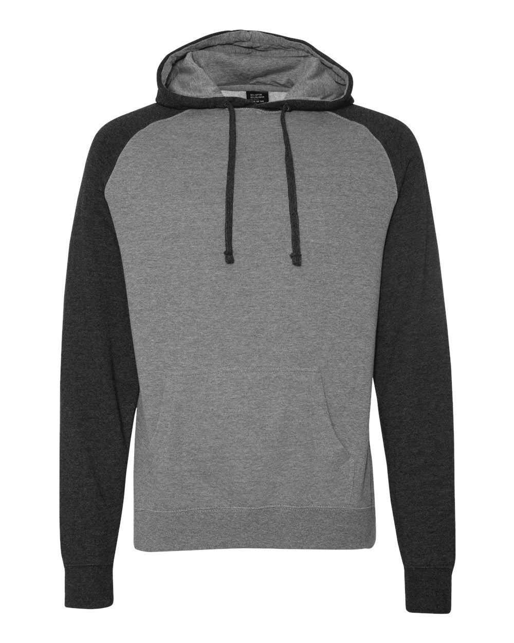 Independent Trading Company Raglan Sleeve Pullover Hood in Heather Charcoal — front view