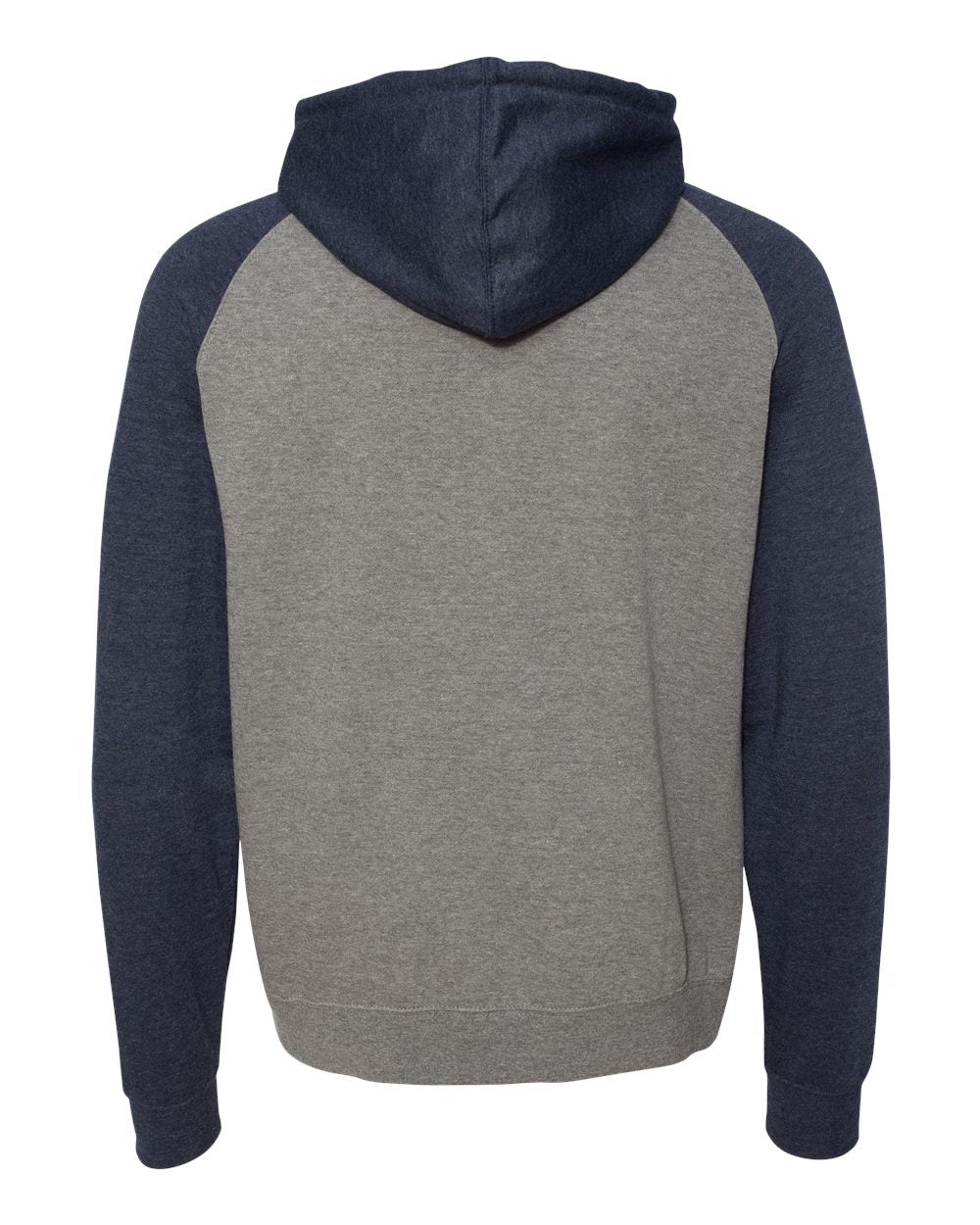 Independent Trading Company Raglan Sleeve Pullover Hood in Heather Navy — back view