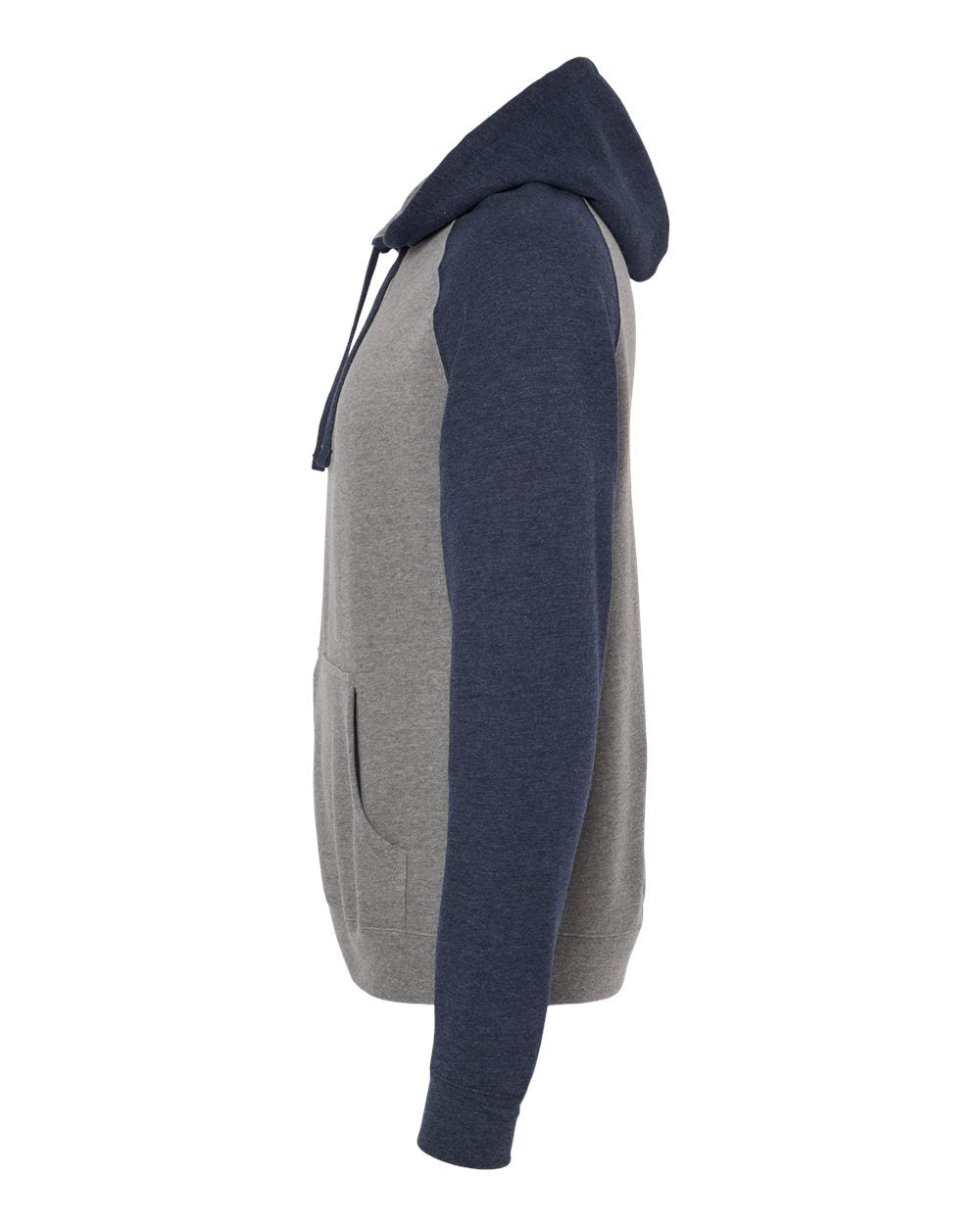 Independent Trading Company Raglan Sleeve Pullover Hood in Heather Navy — side view