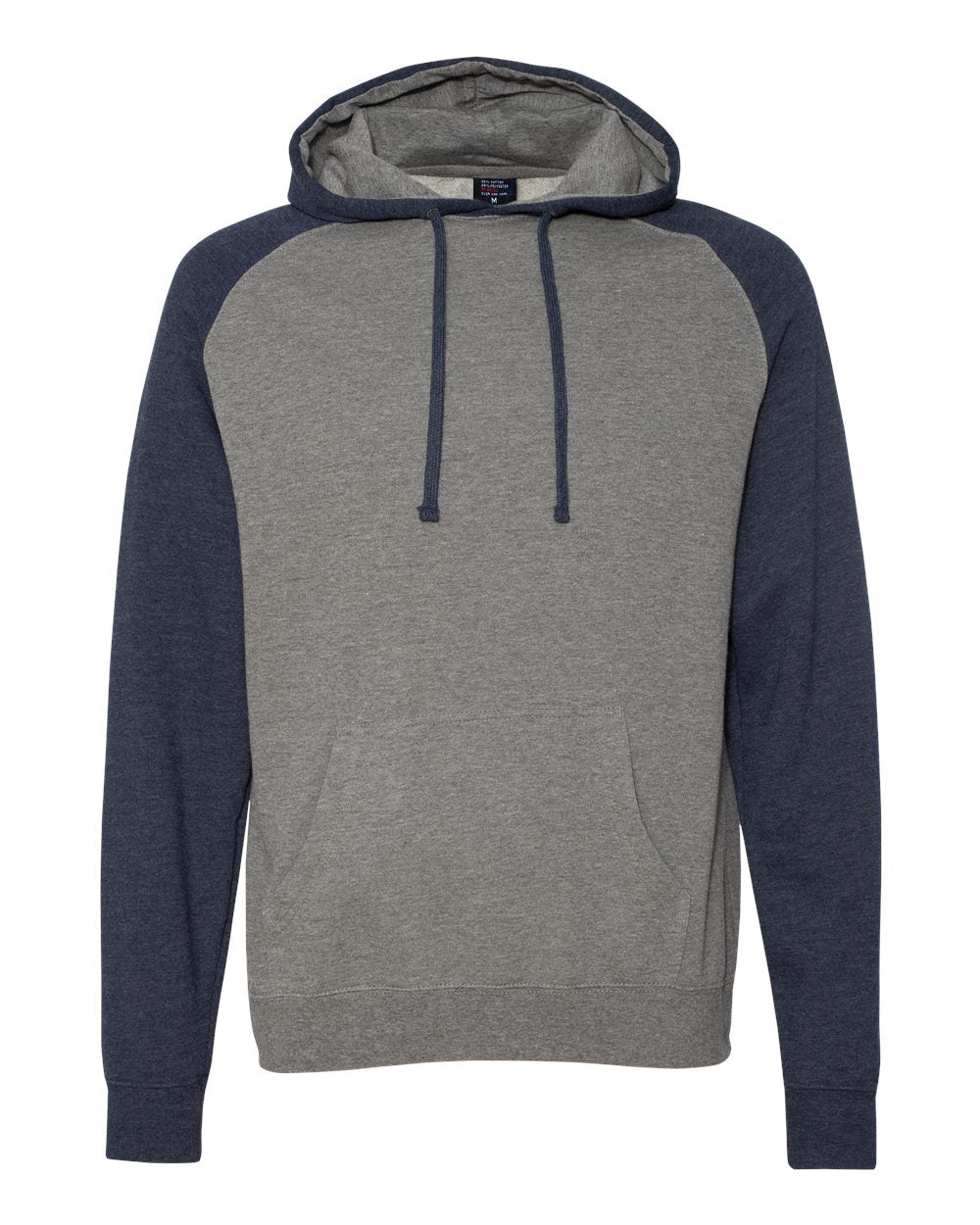 Independent Trading Company Raglan Sleeve Pullover Hood in Heather Navy — front view