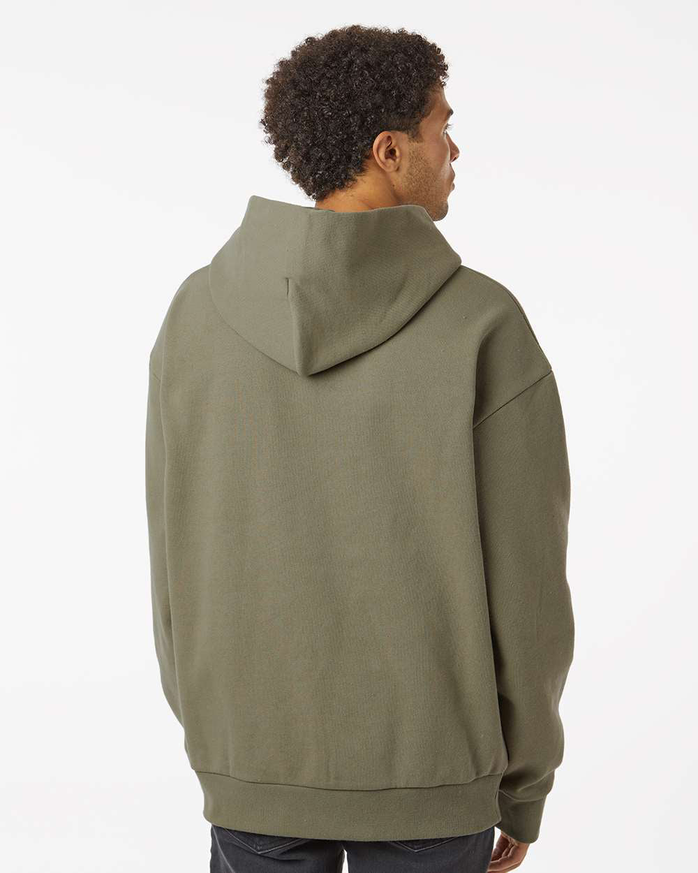 Independent Trading Company MAINSTREET 12.5oz/420gm Heavyweight Pullover Hood in Olive — back view (2)