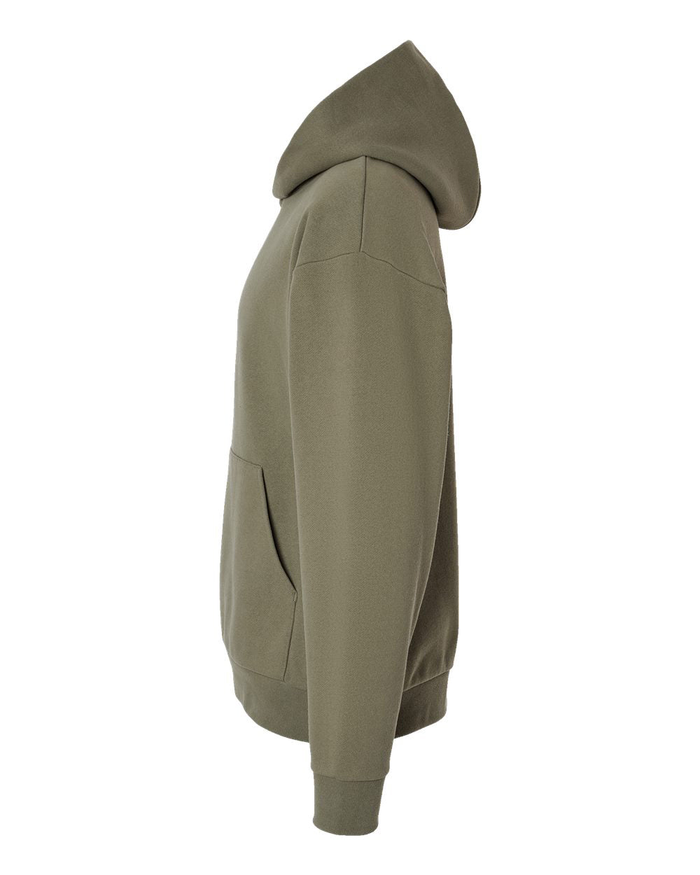 Independent Trading Company MAINSTREET 12.5oz/420gm Heavyweight Pullover Hood in Olive — side view