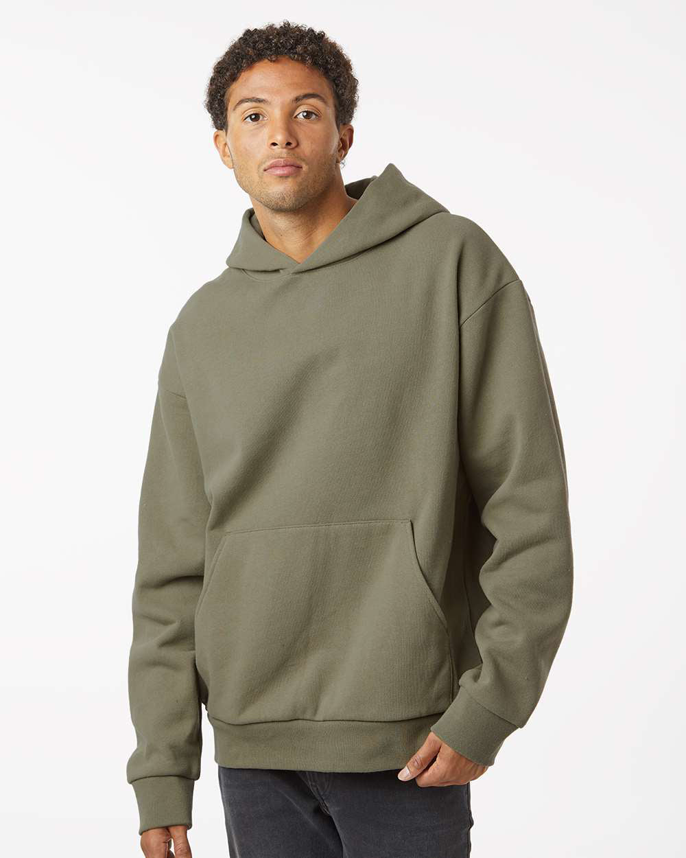 Independent Trading Company MAINSTREET 12.5oz/420gm Heavyweight Pullover Hood in Olive — front view (2)