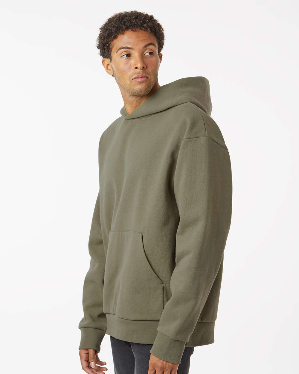 Independent Trading Company MAINSTREET 12.5oz/420gm Heavyweight Pullover Hood in Olive — side view (2)
