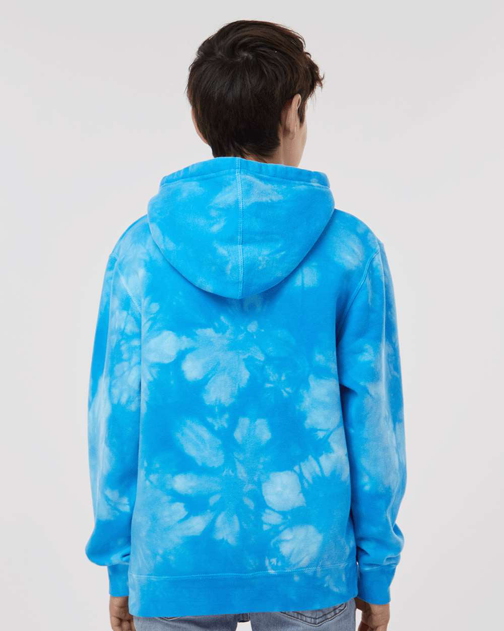 Independent Trading Company Youth 9oz. Midweight Tie Dye Pullover Hood in Aqua Blue — back view