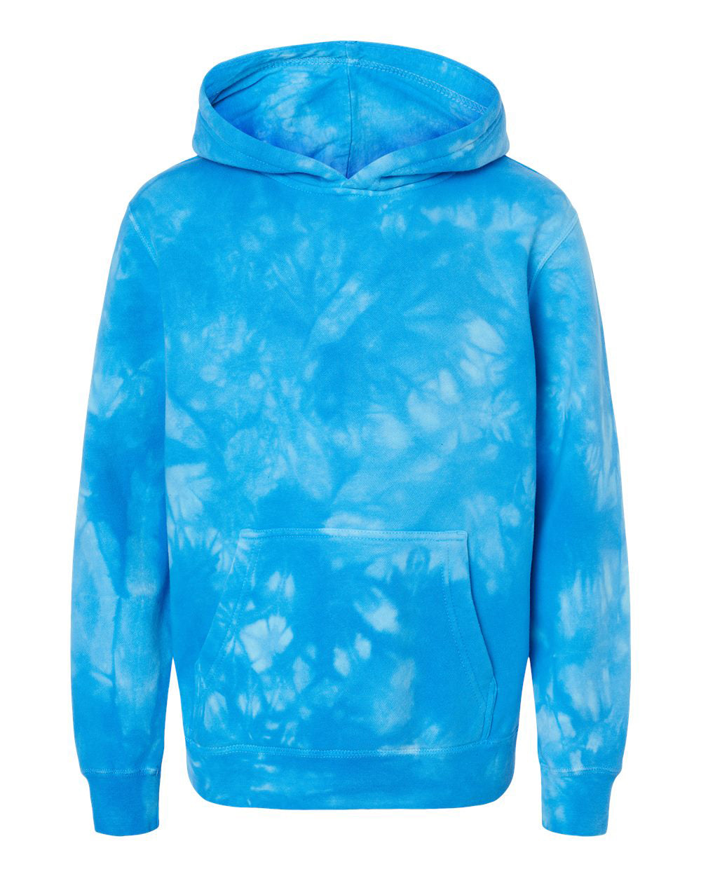 Independent Trading Company Youth 9oz. Midweight Tie Dye Pullover Hood in Aqua Blue — front view