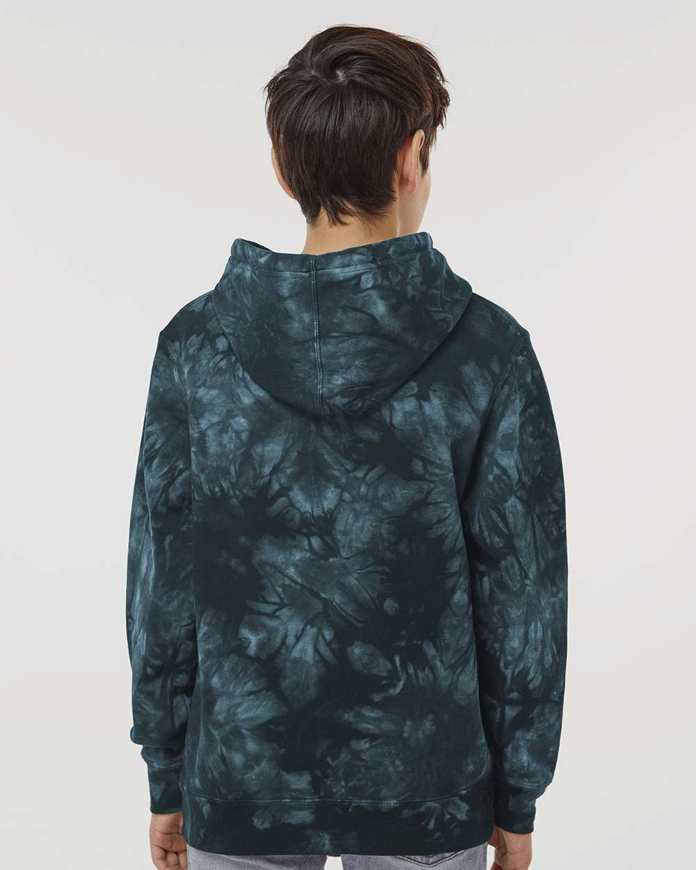 Independent Trading Company Youth 9oz. Midweight Tie Dye Pullover Hood in Black — back view (2)