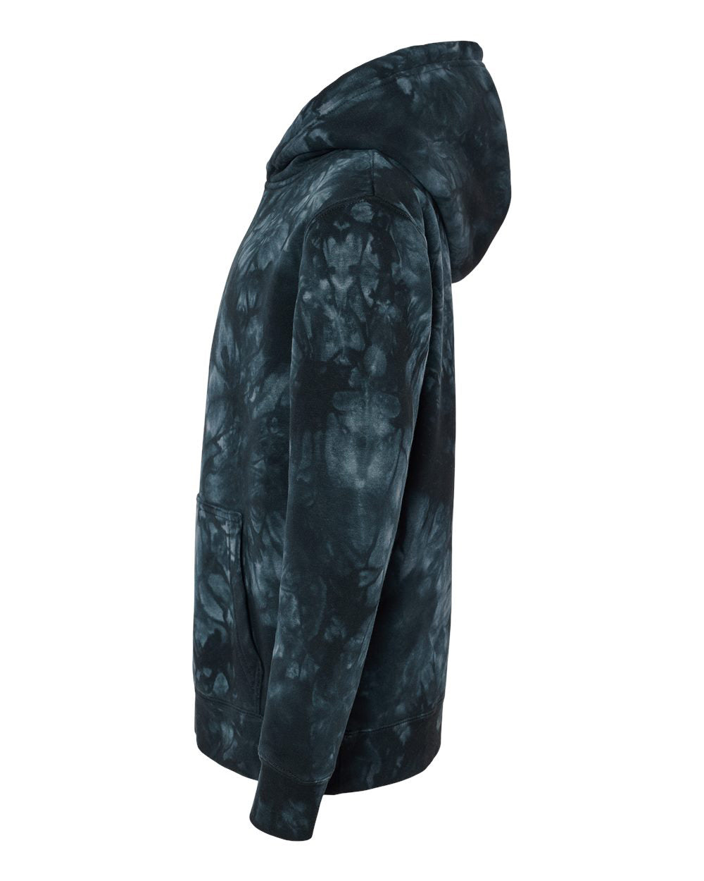 Independent Trading Company Youth 9oz. Midweight Tie Dye Pullover Hood in Black — side view