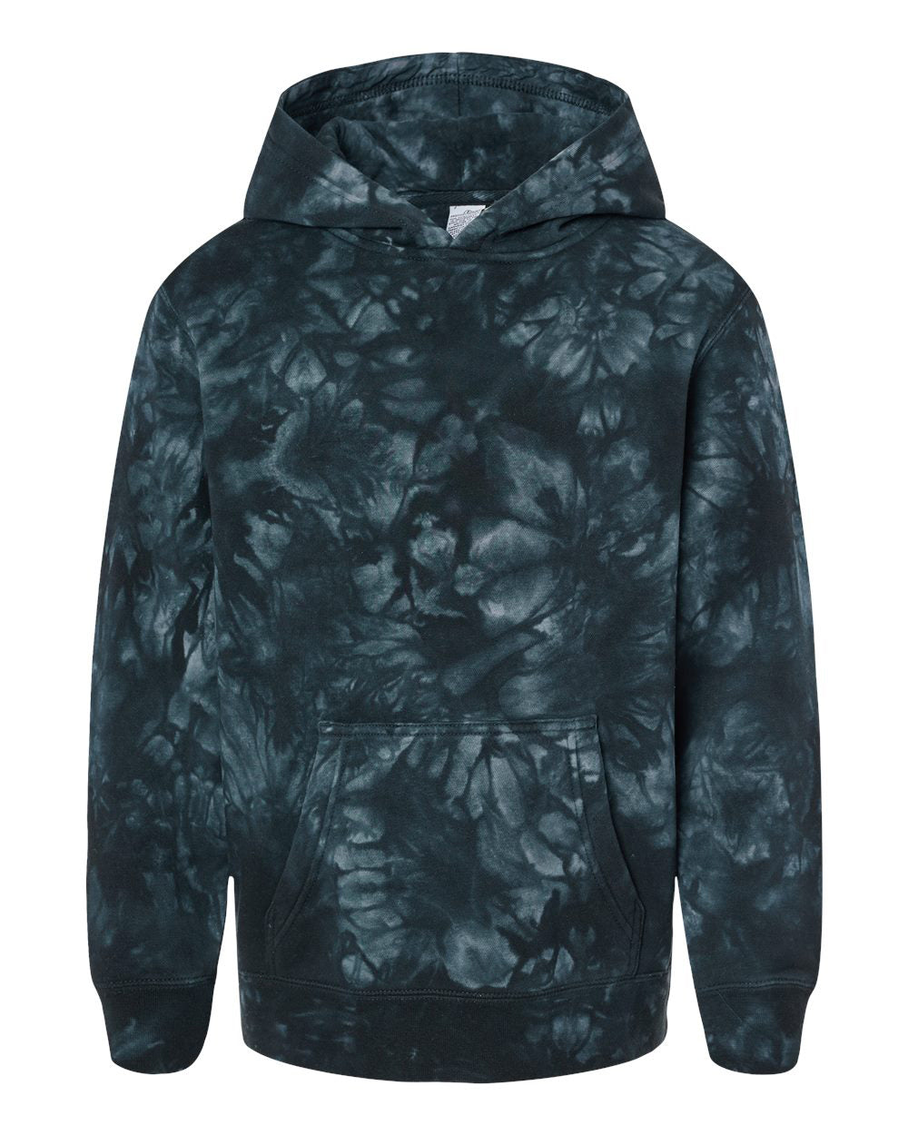 Independent Trading Company Youth 9oz. Midweight Tie Dye Pullover Hood in Black — front view