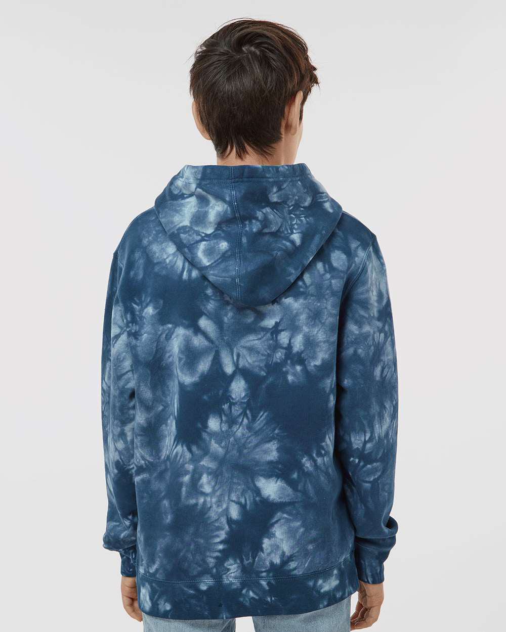 Independent Trading Company Youth 9oz. Midweight Tie Dye Pullover Hood in Navy — back view