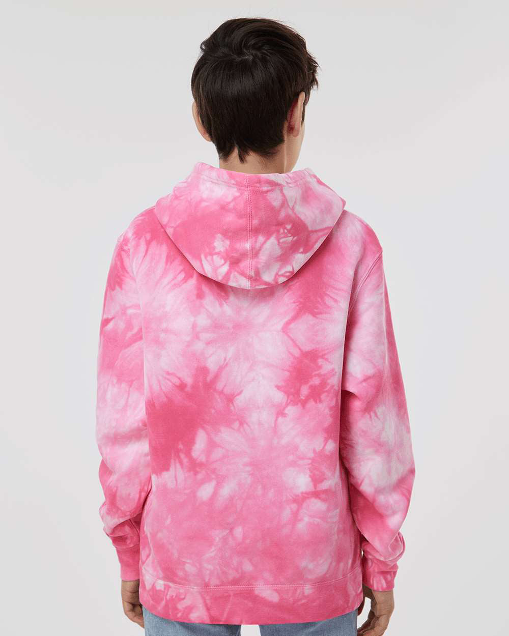 Independent Trading Company Youth 9oz. Midweight Tie Dye Pullover Hood in Pink — back view (2)