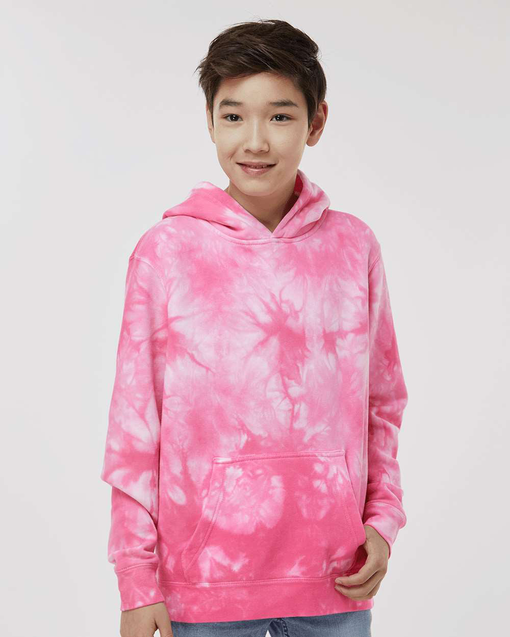 Independent Trading Company Youth 9oz. Midweight Tie Dye Pullover Hood in Pink — front view (2)