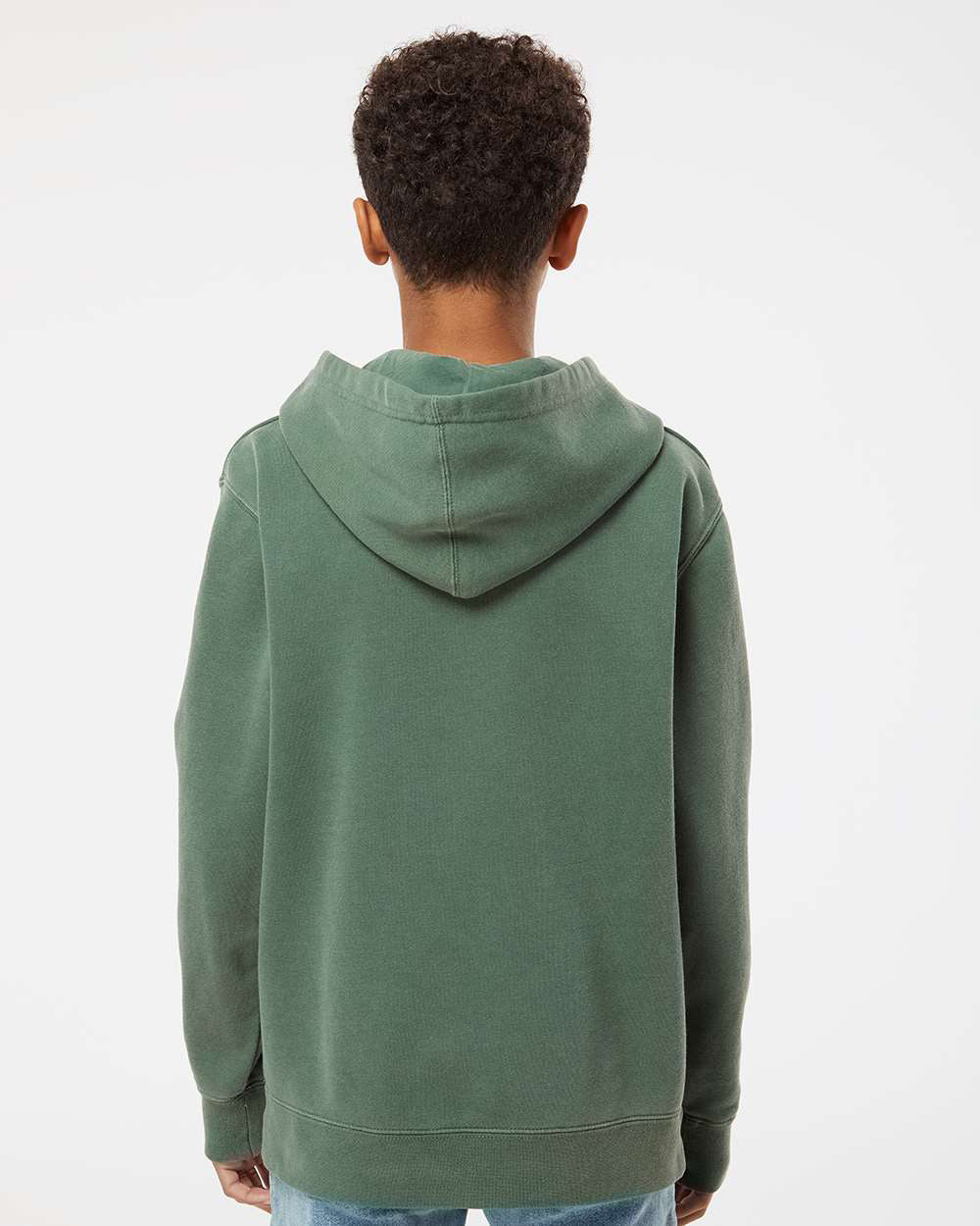 Independent Trading Company Youth 9oz. Midweight Pigment Dye Pullover Hood in Green — back view