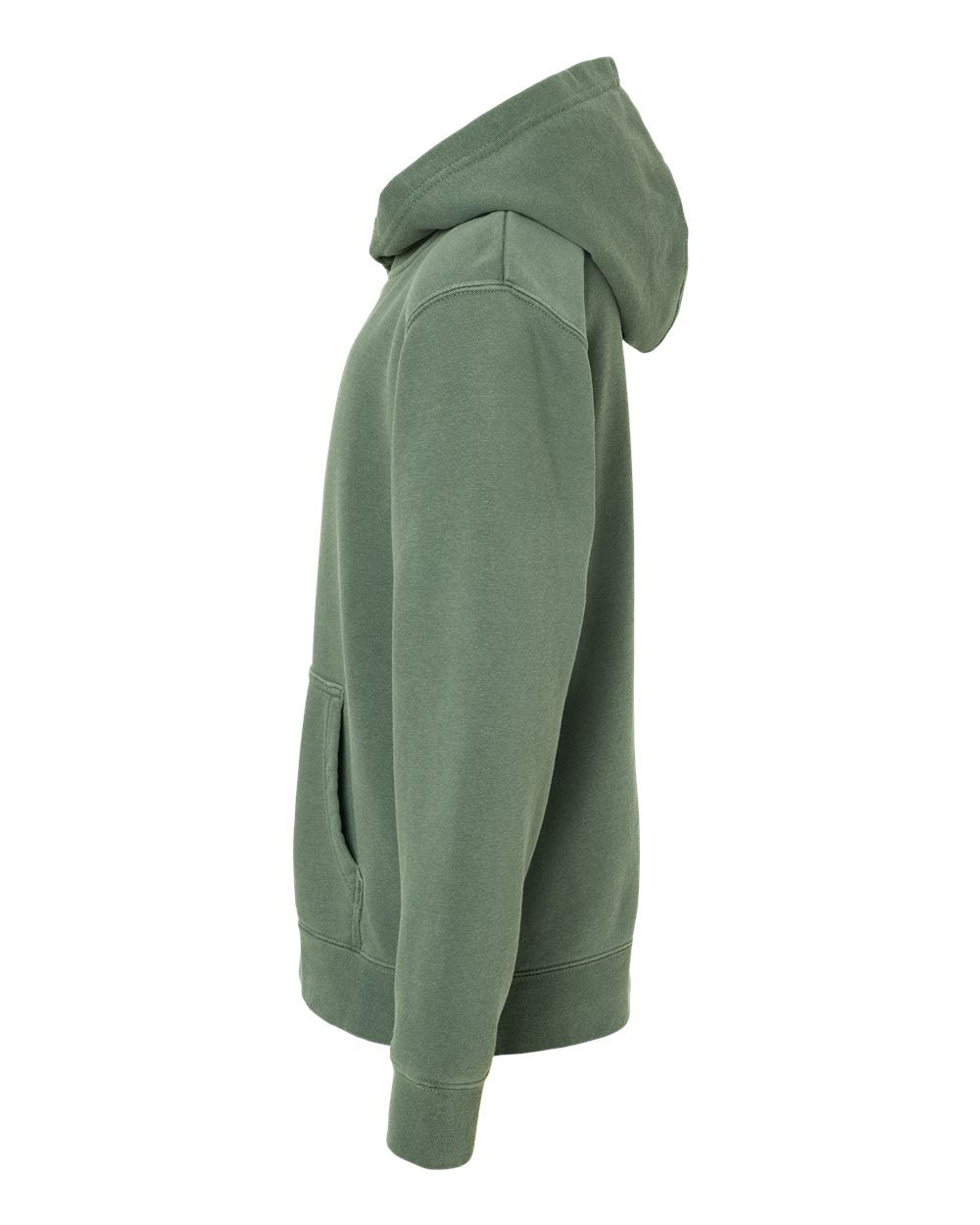 Independent Trading Company Youth 9oz. Midweight Pigment Dye Pullover Hood in Green — side view
