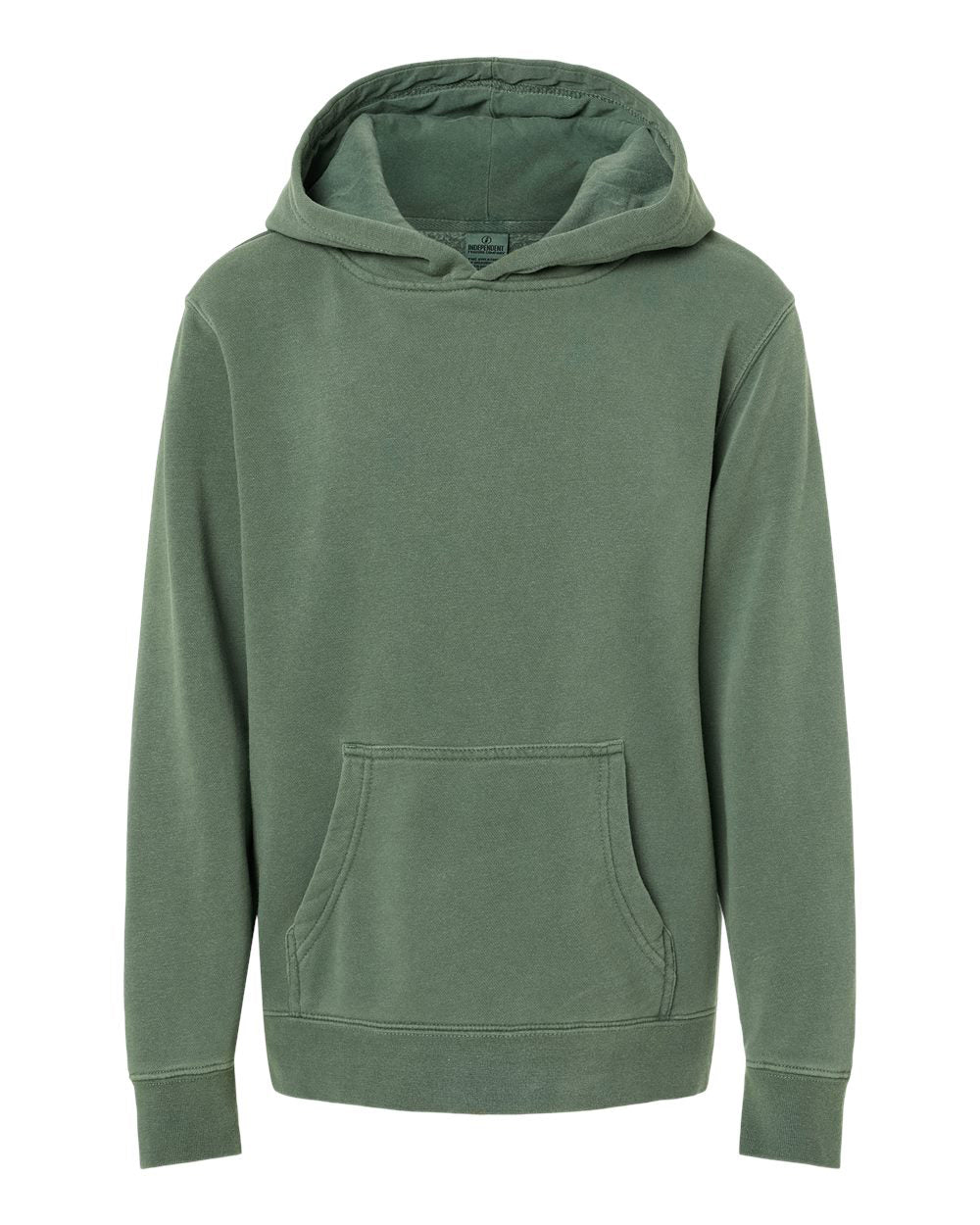 Independent Trading Company Youth 9oz. Midweight Pigment Dye Pullover Hood in Green — front view