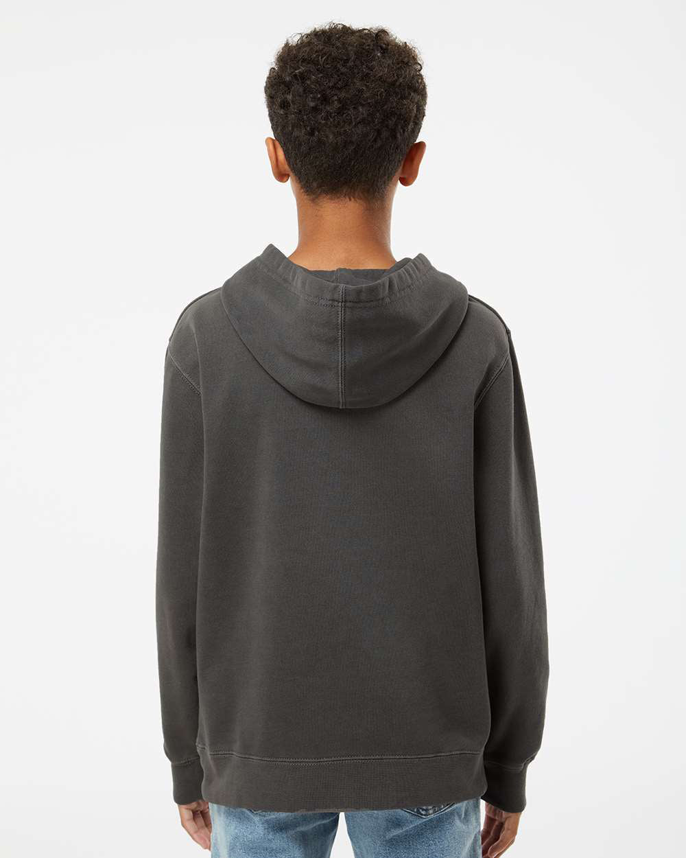 Independent Trading Company Youth 9oz. Midweight Pigment Dye Pullover Hood in Black — back view (2)