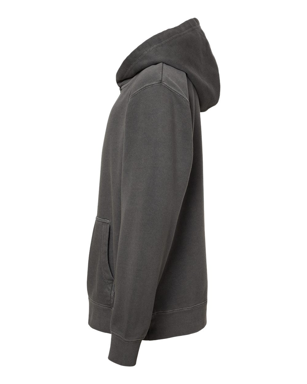 Independent Trading Company Youth 9oz. Midweight Pigment Dye Pullover Hood in Black — side view