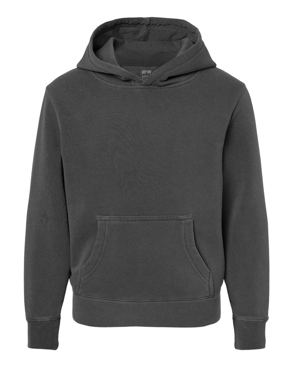 Independent Trading Company Youth 9oz. Midweight Pigment Dye Pullover Hood in Black — front view