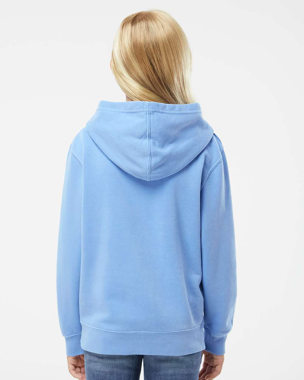 Independent Trading Company Youth 9oz. Midweight Pigment Dye Pullover Hood in Blue — back view