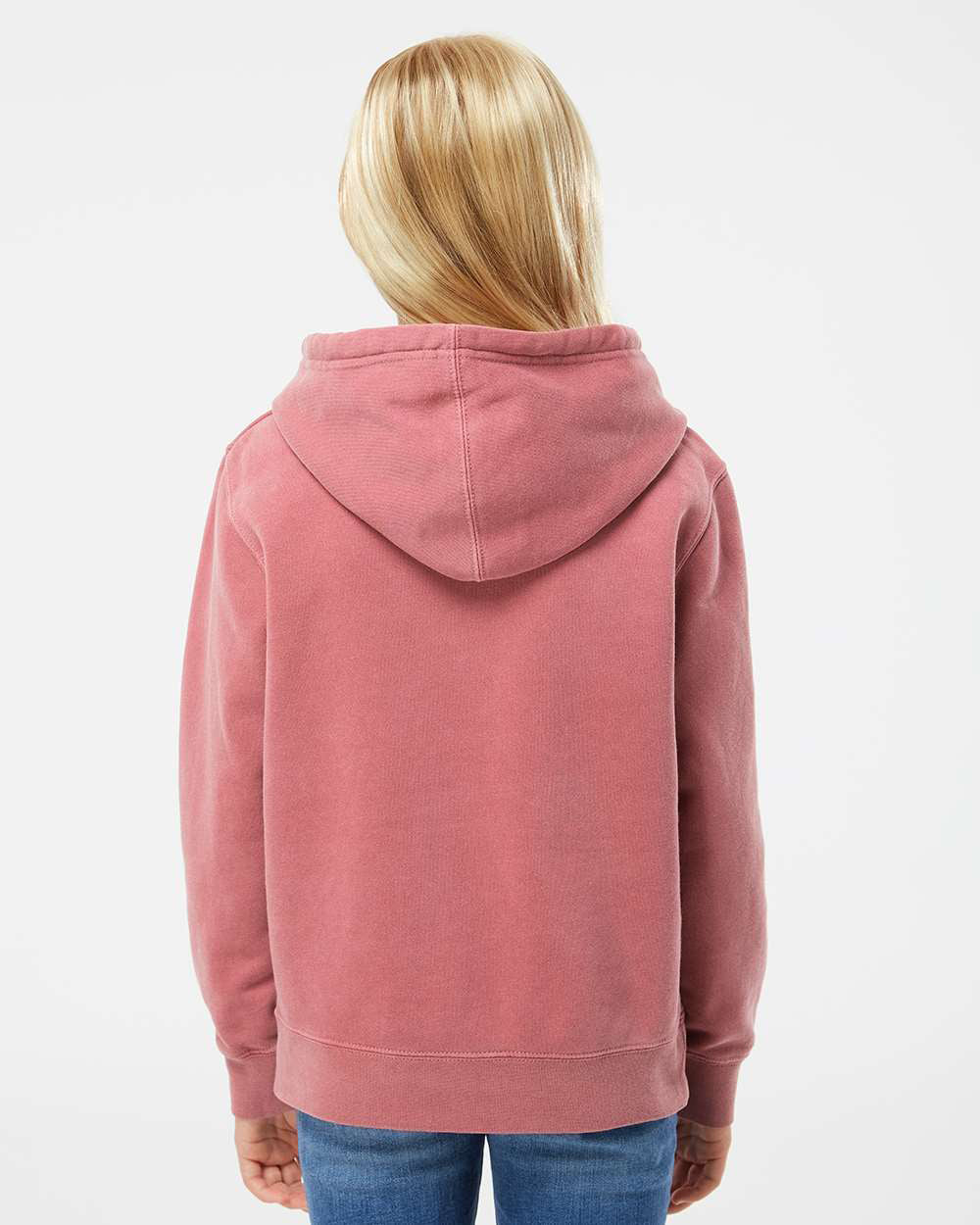 Independent Trading Company Youth 9oz. Midweight Pigment Dye Pullover Hood in Maroon — back view (2)
