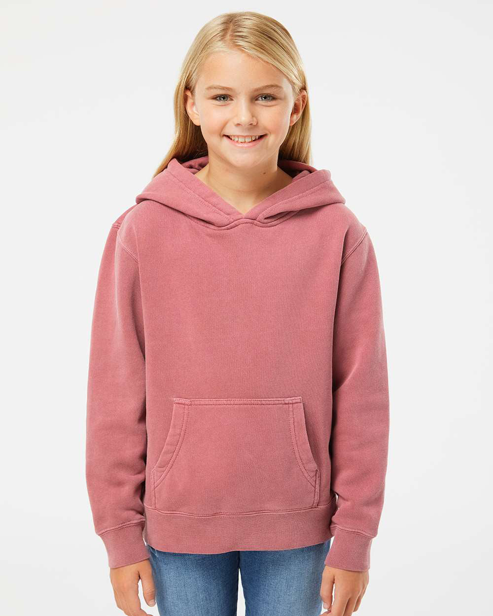 Independent Trading Company Youth 9oz. Midweight Pigment Dye Pullover Hood in Maroon — front view (2)