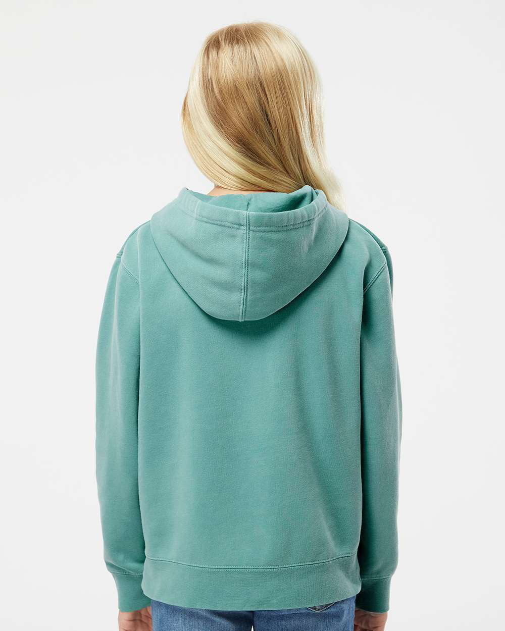 Independent Trading Company Youth 9oz. Midweight Pigment Dye Pullover Hood in Mint — back view