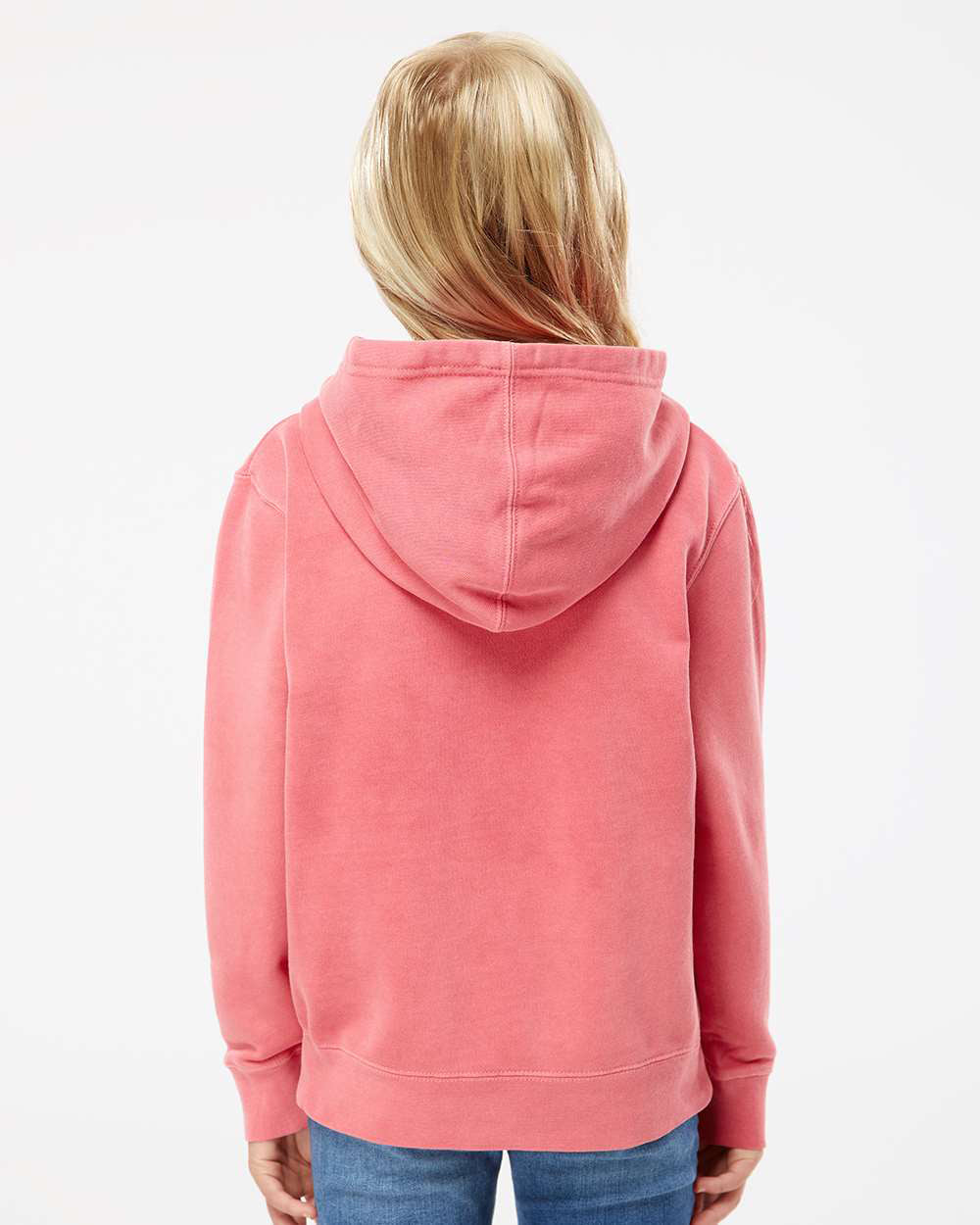 Independent Trading Company Youth 9oz. Midweight Pigment Dye Pullover Hood in Pink — back view