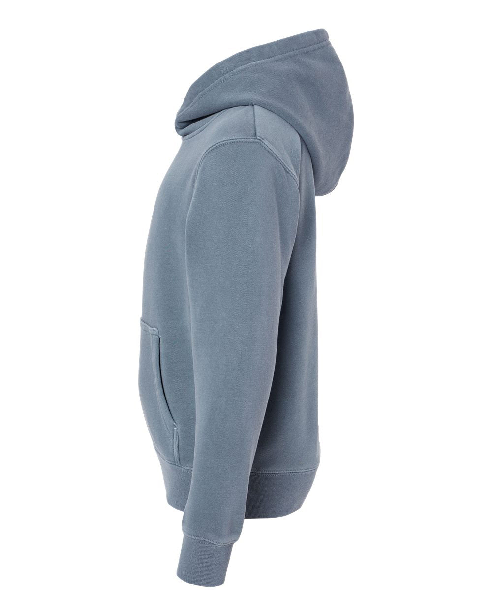 Independent Trading Company Youth 9oz. Midweight Pigment Dye Pullover Hood in Slate Blue — side view