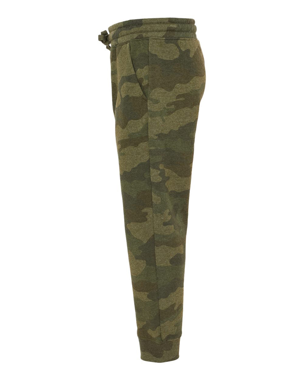 Independent Trading Company Youth Lightweight Special Blend Pant in Forest Camo — side view (2)