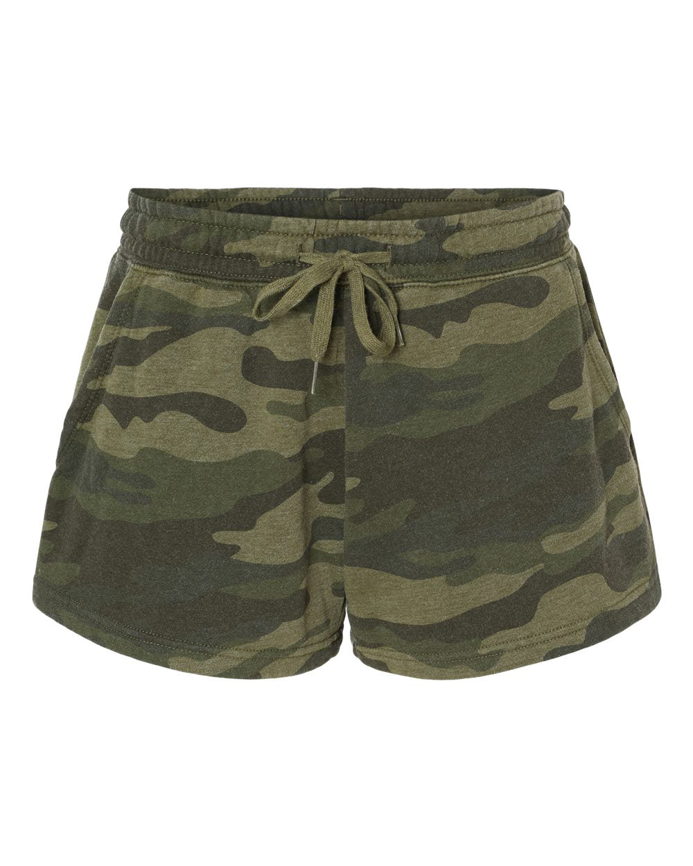 Independent Trading Company Women's California Wave Wash Short in Forest Camo — front view