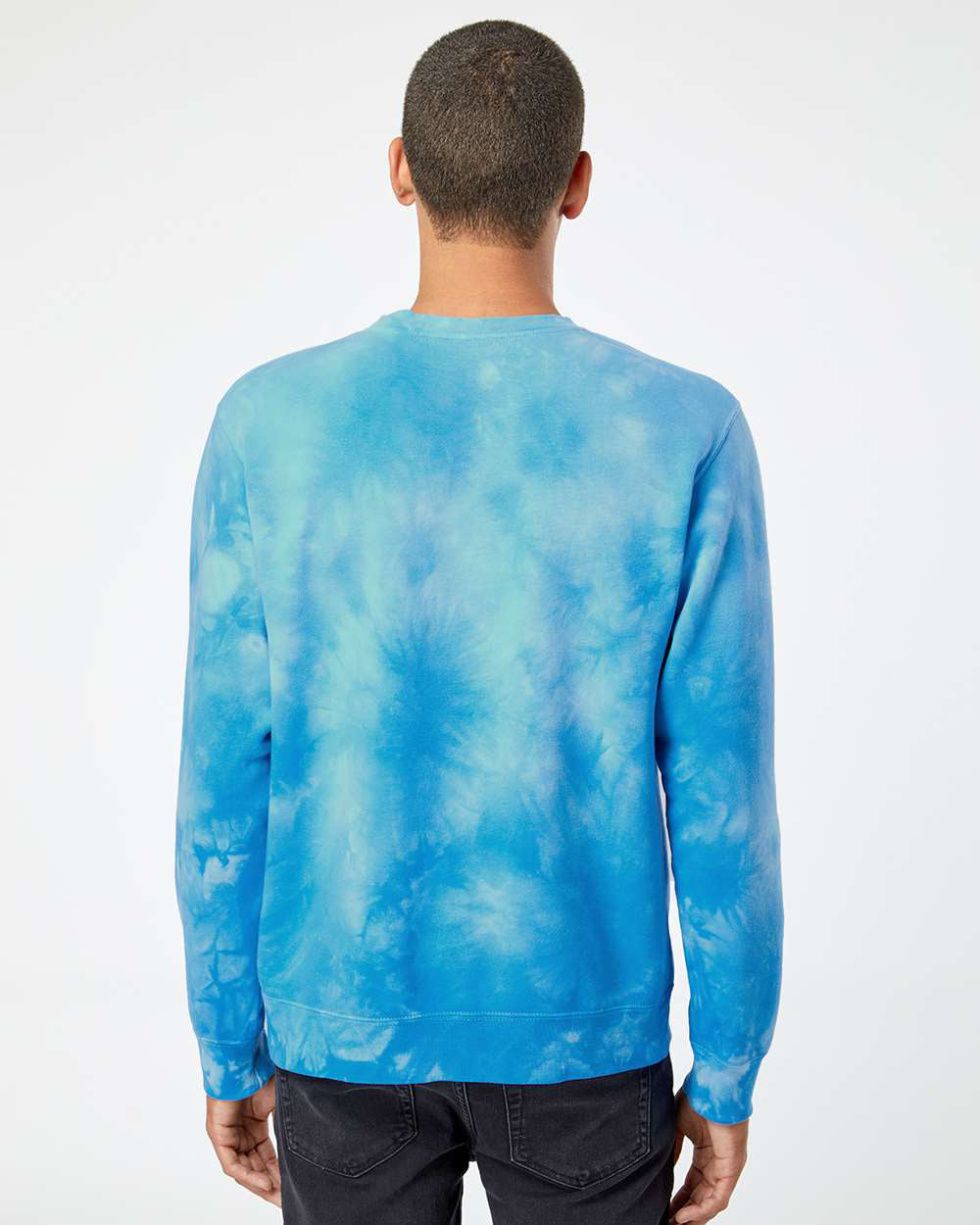 Independent Trading Company 9oz. Unisex Midweight Tie Dye Crew in Aqua Blue — back view (2)