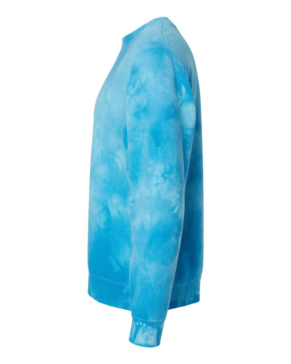 Independent Trading Company 9oz. Unisex Midweight Tie Dye Crew in Aqua Blue — side view