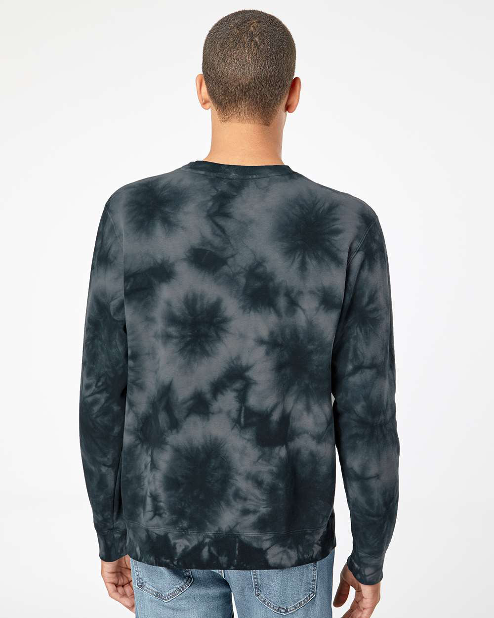 Independent Trading Company 9oz. Unisex Midweight Tie Dye Crew in Black — back view (2)