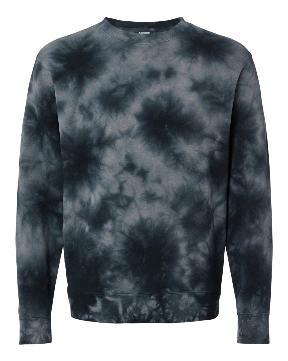Independent Trading Company 9oz. Unisex Midweight Tie Dye Crew in Black — front view