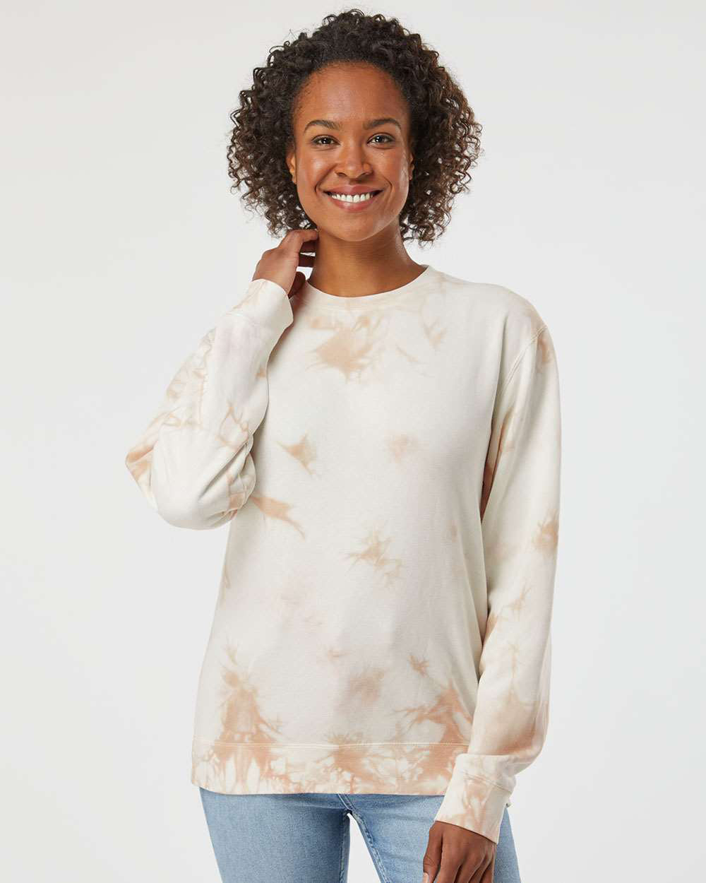 Independent Trading Company 9oz. Unisex Midweight Tie Dye Crew in Pink — front view (4)