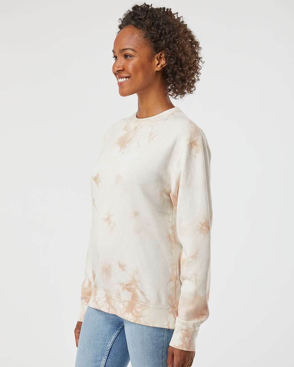 Independent Trading Company 9oz. Unisex Midweight Tie Dye Crew in Pink — side view (4)