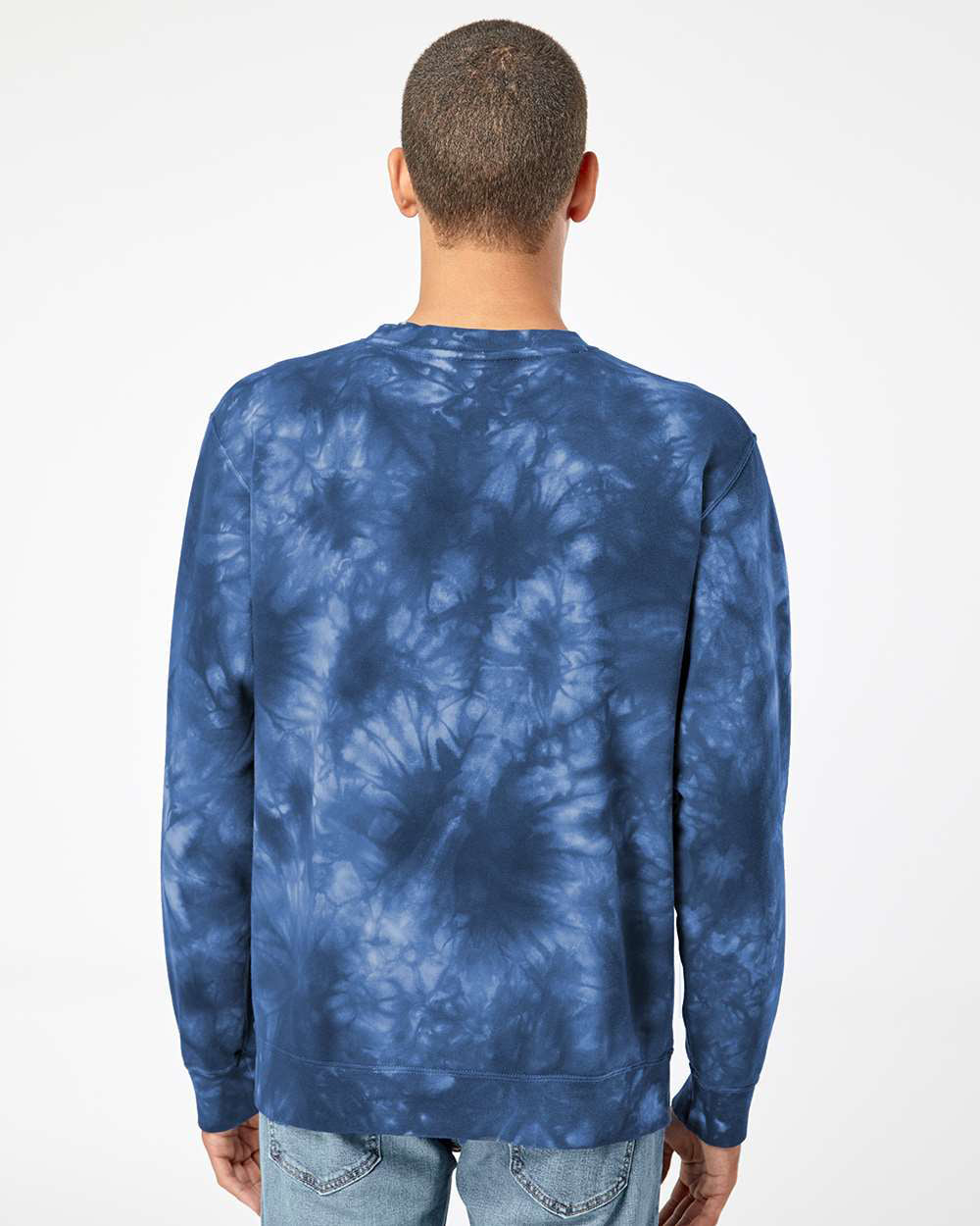Independent Trading Company 9oz. Unisex Midweight Tie Dye Crew in Navy — back view