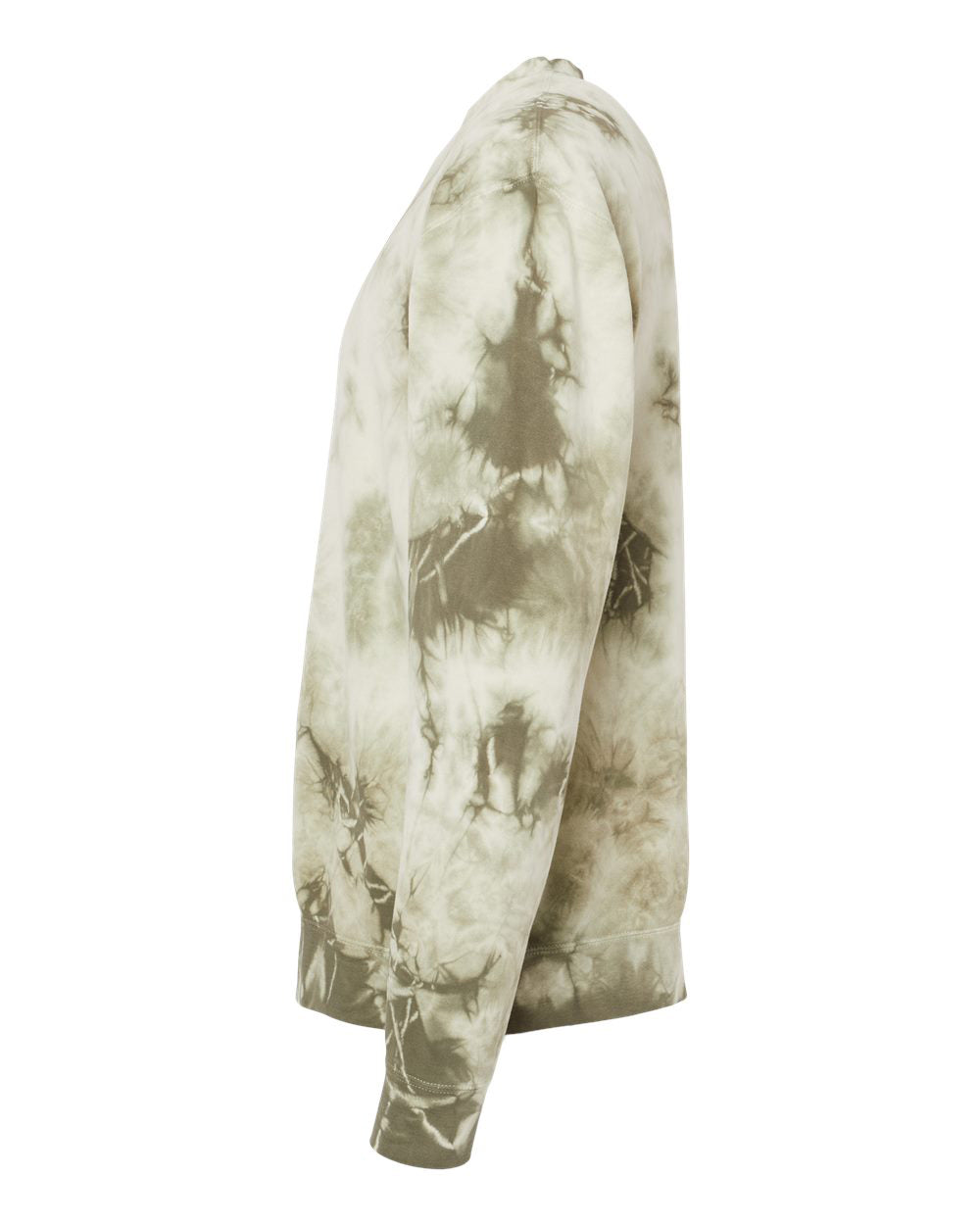 Independent Trading Company 9oz. Unisex Midweight Tie Dye Crew in Olive — side view