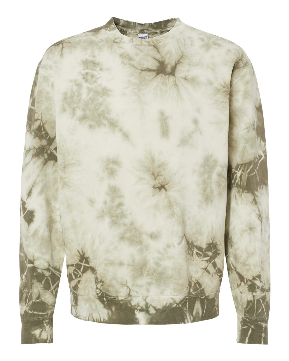 Independent Trading Company 9oz. Unisex Midweight Tie Dye Crew in Olive — front view