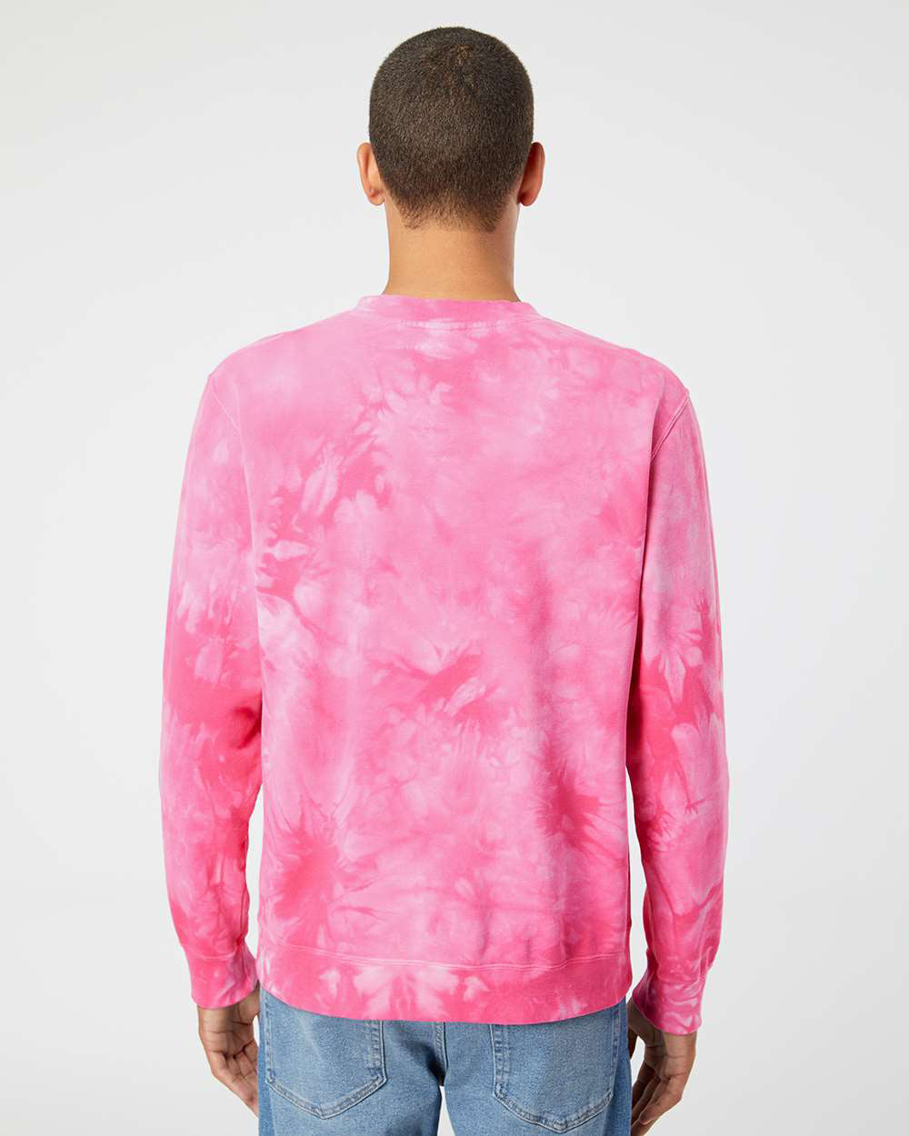 Independent Trading Company 9oz. Unisex Midweight Tie Dye Crew in Pink — back view (2)