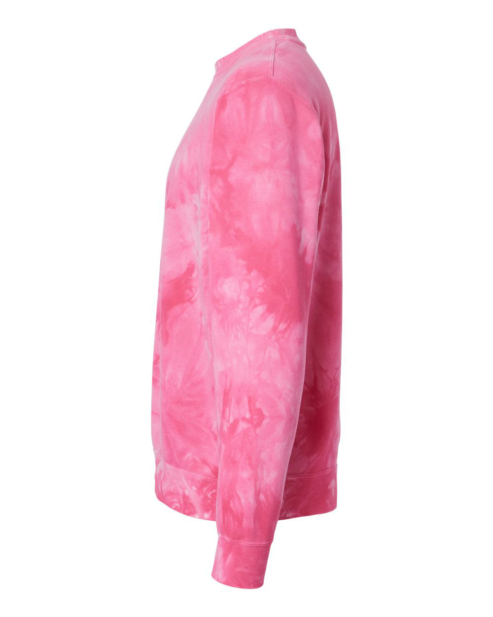 Independent Trading Company 9oz. Unisex Midweight Tie Dye Crew in Pink — side view